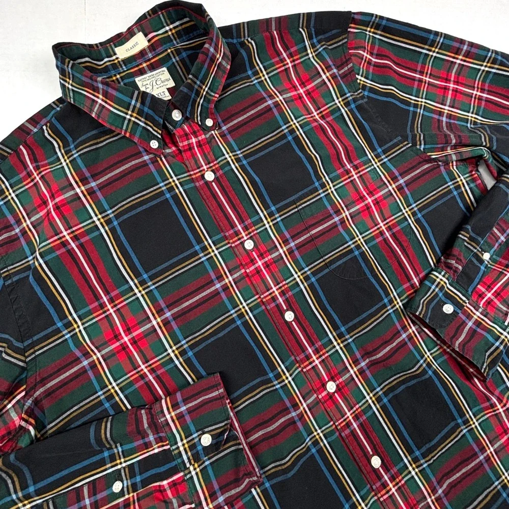 J. Crew Mens XLT Classic Fit Plaid Button Down Shirt Organic Cotton Christmas EC